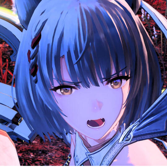 mio from xenoblade, a gray haired catgirl, yells